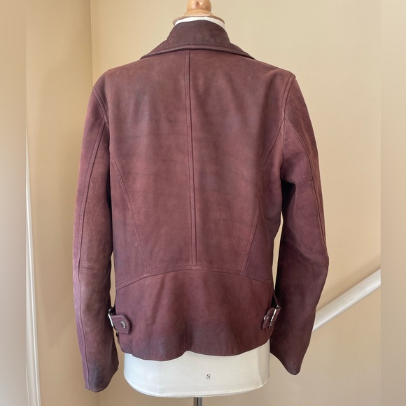Tahari Maroon Suede Leather Moto Jacket - Picture 5 of 16